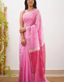Entrancing Pink Cotton Silk Saree With Ravishing Blouse Piece