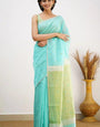 Incredible Sea Green Cotton Silk Saree With Confounding Blouse Piece
