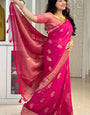 Exquisite Dark Pink Soft Silk Saree With Nemesis Blouse Piece