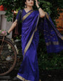 Inspiring Navy Blue Linen Silk Saree With Stunner Blouse Piece