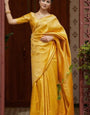 Invaluable Yellow Soft Silk Saree With Imaginative Blouse Piece