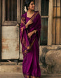 Capricious Purple Soft Silk Saree With Dissemble Blouse Piece