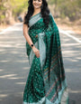 Skinny Green Cotton Silk Saree With Hypnotic Blouse Piece