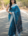 Glorious Teal Blue Cotton Silk Saree With Angelic Blouse Piece