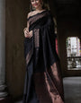Imbrication Black Soft Silk Saree With Devastating Blouse Piece