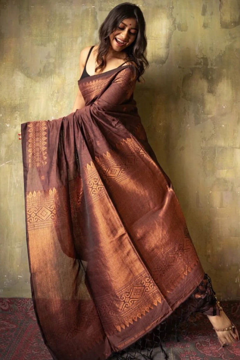 Brown Poly Silk Saree main image 1