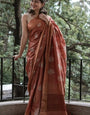 Super extravagant Brown Linen Silk Saree With Radiant Blouse Piece