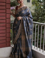 Smart Grey Linen Silk Saree With Mesmerising Blouse Piece