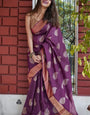Most Flattering Purple Linen Silk Saree With Angelic Blouse Piece