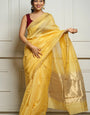 Ethnic Yellow Cotton Silk Saree With Lovely Blouse Piece