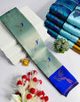 Super classy Sky Soft Banarasi Silk Saree With Denouement Blouse Piece
