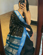 Ailurophile Black Soft Silk Saree With Embrocation Blouse Piece