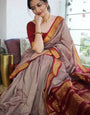 Petrichor Grey Soft Silk Saree With Vestigial Blouse Piece