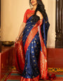 Exquisite Navy Blue Soft Silk Saree With Magnificat Blouse Piece