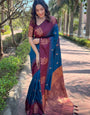 Impressive Blue Soft Silk Saree With Exceptional Blouse Piece