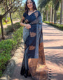 Fancifull Grey Soft Silk Saree With Divine Blouse Piece