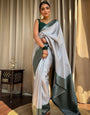 Unique Grey Soft Silk Saree With Prettiest Blouse Piece