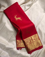 Sensational Red Soft Banarasi Silk Saree With Inimitable Blouse Piece