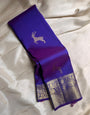 Ailurophile Royal Blue Soft Banarasi Silk Saree With Flamboyant Blouse Piece