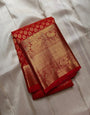 Fantabulous Red Soft Banarasi Silk Saree With Murmurous Blouse Piece