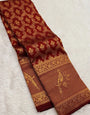 Sizzling Maroon Pure Zari Weaving Banarasi Silk Saree With Flattering Blouse Piece