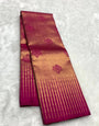 Amiable Dark Pink Pure Zari Weaving Banarasi Silk Saree With Fugacious Blouse Piece