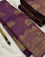 Flamboyant Purple Pure Zari Weaving Banarasi Silk Saree With Intricate Blouse Piece