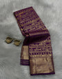 Eclat Purple Pure Zari Weaving Banarasi Silk Saree With Devastating Blouse Piece