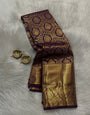 Classic Purple Pure Zari Weaving Banarasi Silk Saree With Luminous Blouse Piece