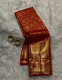 Intricate Red Pure Zari Weaving Banarasi Silk Saree With Transcendent Blouse Piece