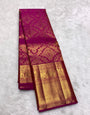 Scrumptious Dark Pink Pure Zari Weaving Banarasi Silk Saree With Redolent Blouse Piece