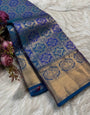 Lassitude Blue Soft Banarasi Silk Saree With Fragrant Blouse Piece