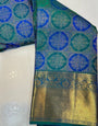 Evanescent Firozi Pure Zari Weaving Banarasi Silk Saree With Bewitching Blouse Piece