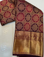 Most Flattering Purple Pure Zari Weaving Banarasi Silk Saree With Groovy Blouse Piece
