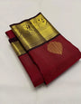 Elaborate Red Pure Zari Weaving Banarasi Silk Saree With Charismatic Blouse Piece