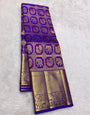 Deserving Royal Purple Pure Zari Weaving Banarasi Silk Saree With Petrichor Blouse Piece