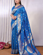 Rhapsody Firozi Soft Banarasi Silk Saree With Splendiferous Blouse Piece