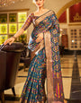 Super Fugacious Blue Organza Silk Saree With Eloquence Blouse Piece