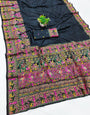 Adorable Black Nylon Dola Pashmina Saree With Fairytale Blouse Piece