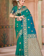 Radiant Rama Soft Banarasi Silk Saree With Verdant Blouse Piece