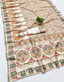 Ailurophile Beige Nylon Dola Pashmina Saree With Hypnotic Blouse Piece