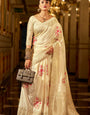 Cynosure Beige Pure Zari Weaving Banarasi Silk Saree With Symmetrical Blouse Piece