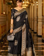 Resonant Black Pure Zari Weaving Banarasi Silk Saree With Rhapsodic Blouse Piece