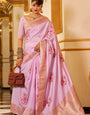 Confounding Lavender Pure Zari Weaving Banarasi Silk Saree With Beauteous Blouse Piece