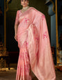 Scintilla Peach Pure Zari Weaving Banarasi Silk Saree With Sumptuous Blouse Piece
