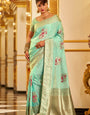 Engaging Sea Green Pure Zari Weaving Banarasi Silk Saree With Winsome Blouse Piece