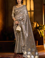 Divine Grey Soft Banarasi Tissue Silk Saree With Amiable Blouse Piece