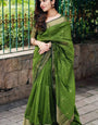 Groovy Green Cotton Silk Saree With Invaluable Blouse Piece