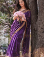 Designer Purple Cotton Silk Saree With Fancifull Blouse Piece