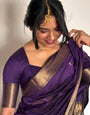 Susurrous Purple Cotton Silk Saree With Ethereal Blouse Piece